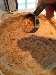 Evenly distributed crumbs on the pre-baked crust