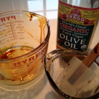 Olive oil, honey, and molasses measured and...