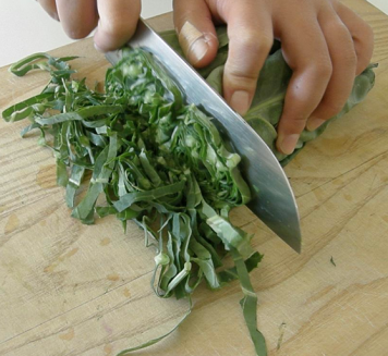 Chopping the kale