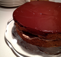 Cake finished with chocolate ganache